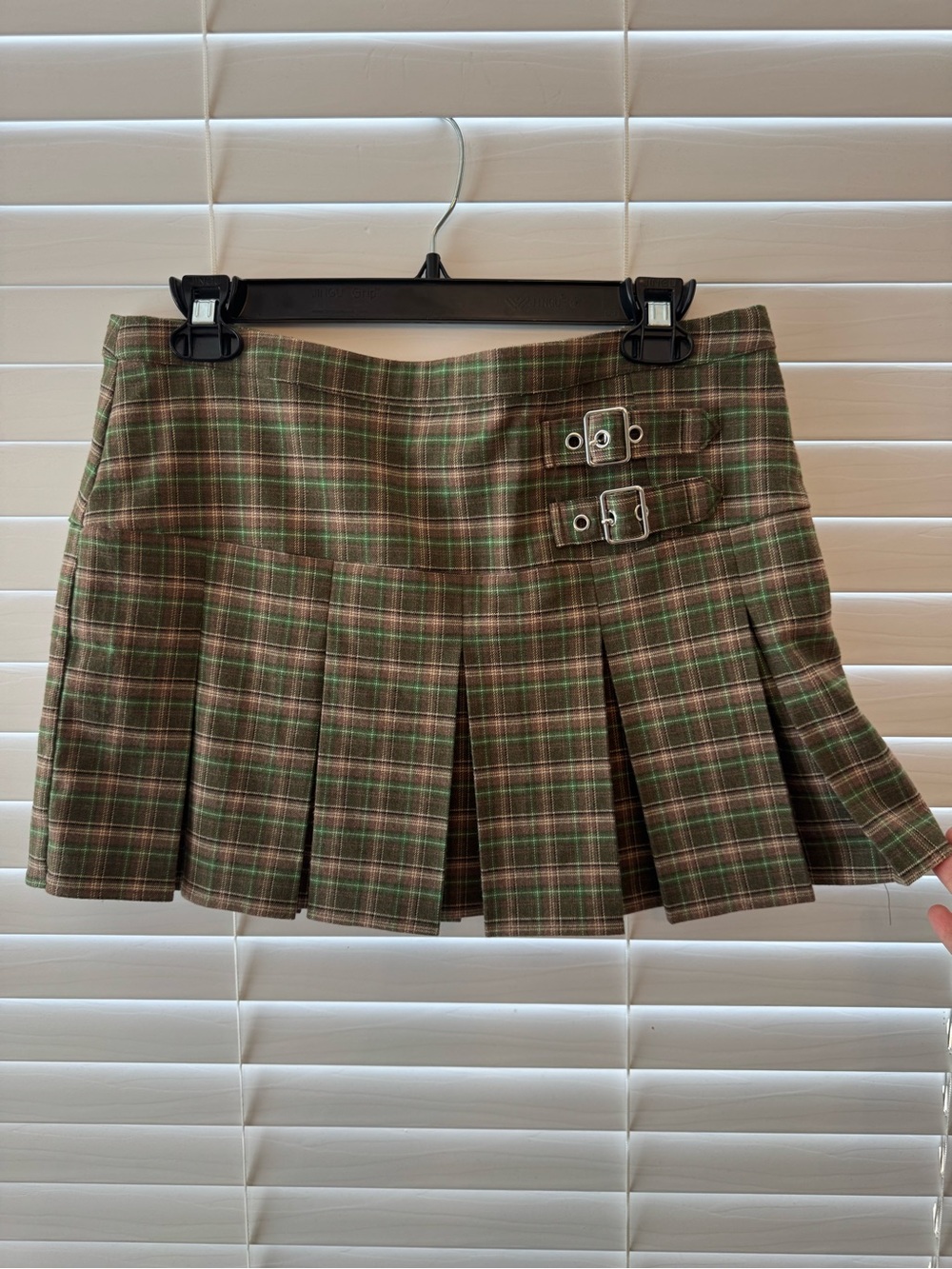 Forever 21 Mini Plaid Ruffle Skirt L School Girl Preppy Fall Dark Academia Green